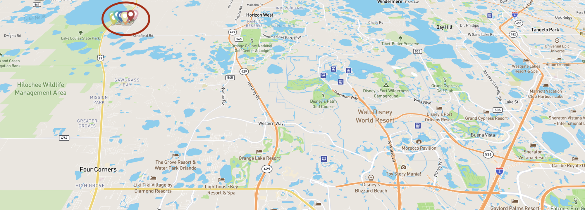 map with olympus campus highlighted
